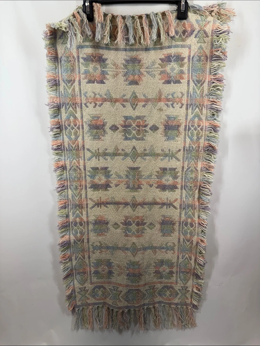 Vintage Southwestern Woven Runner Rug Table Runner 39”x17.5” Pastel Boho